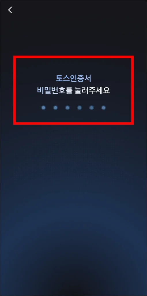 토스인증서의 비밀번호를 설정