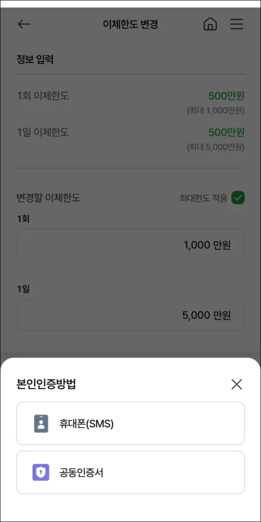 본인인증 방법 선택